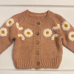 Embroidered dusty pink daisy sweater 12-18 months NWOT